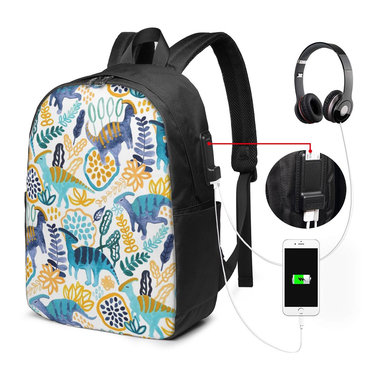 Women Bags For Women - Gouache Parasaurolophuses Backpack Travel Notebook Bag