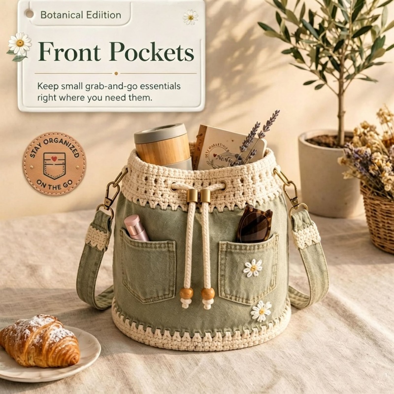 Denim Crochet Bucket Bag Handm - đánh giá và giá Crochet Market Bag
