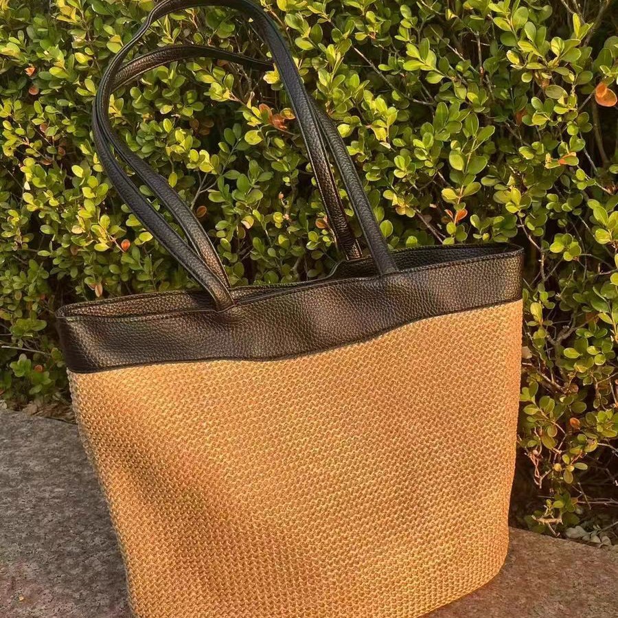 Patchwork Woven Tote Shoulder  - đánh giá và giá Crochet Market Bag