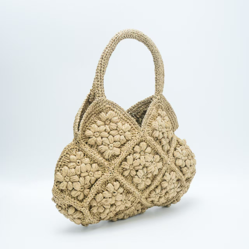 3D Floral Grass Straw Woven Ba - đánh giá và giá Crochet Market Bag