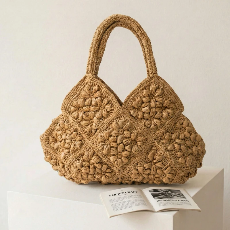 3D Floral Grass Straw Woven Ba - đánh giá và giá Crochet Market Bag