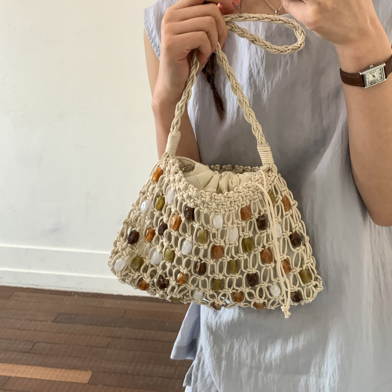 Hollow Beading Women Shoulder  - đánh giá và giá Crochet Market Bag