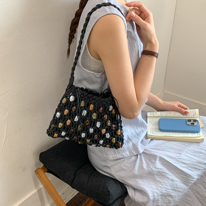 Hollow Beading Women Shoulder  - đánh giá và giá Crochet Market Bag